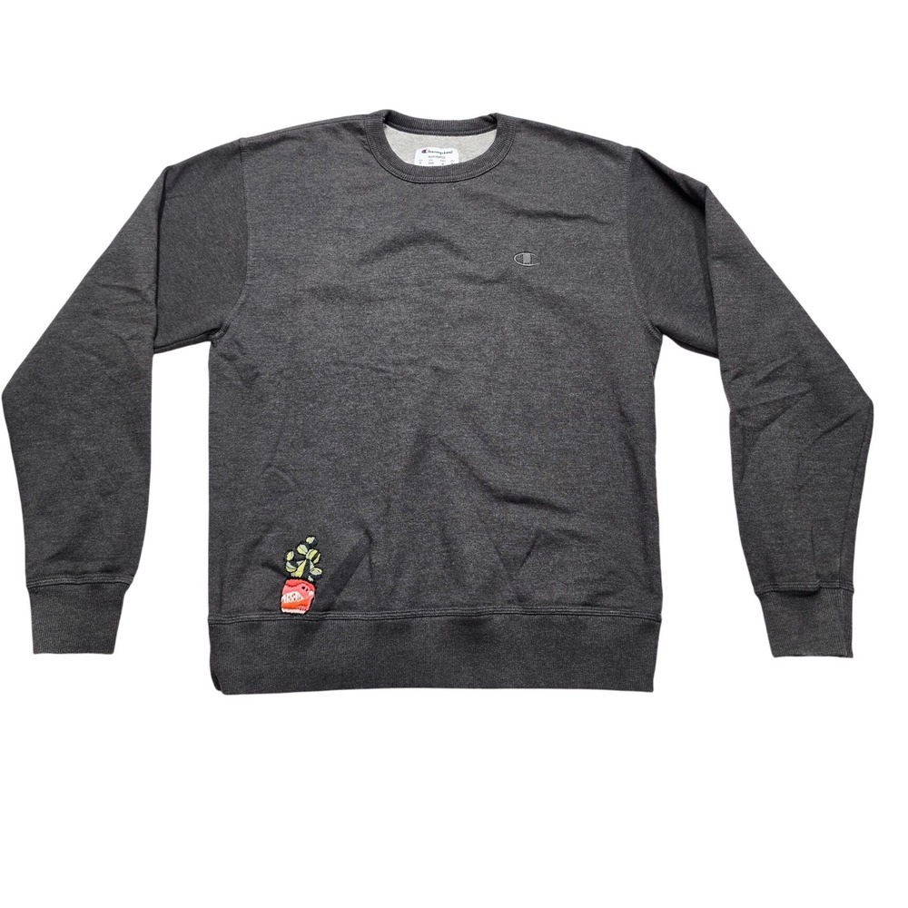 Champion Plant Embroidery Crewneck Sweatshirt Charcoal Gray Streetwear Women M